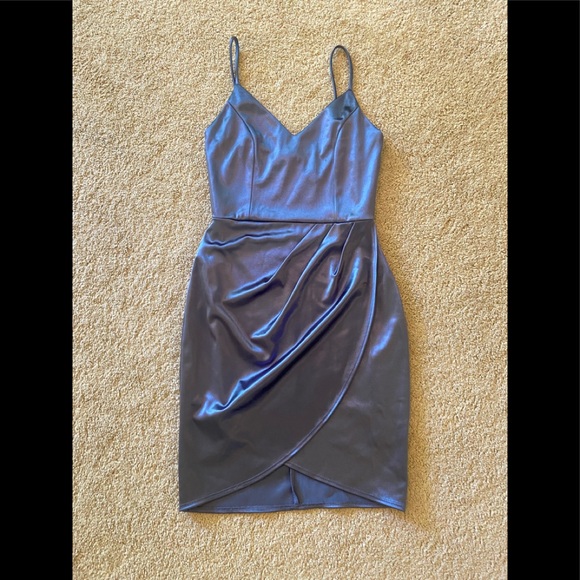 Lulu's Dresses & Skirts - Lulu’s Faux Wrap Blue Shimmer Spaghetti Strap Semi Formal Dress